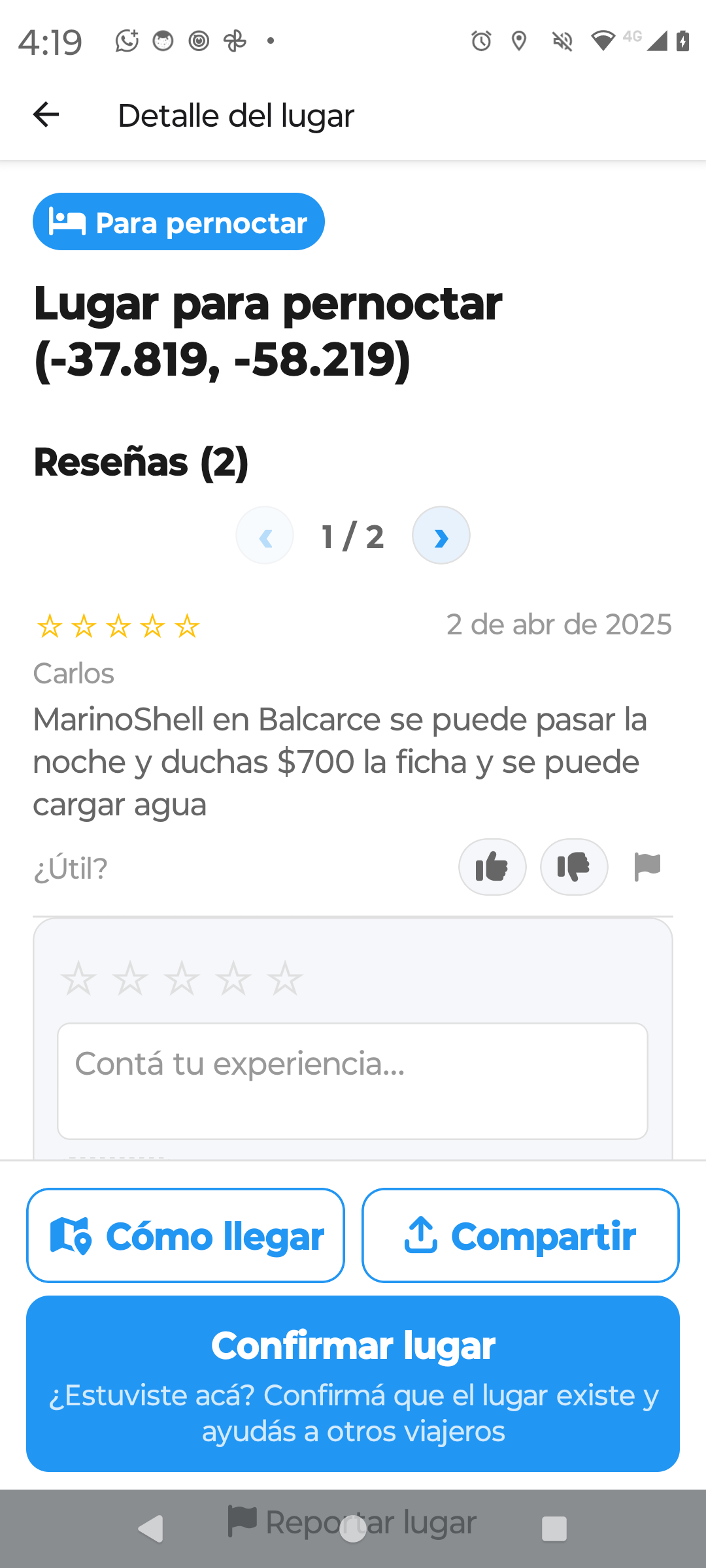 Detalle de lugar con reviews